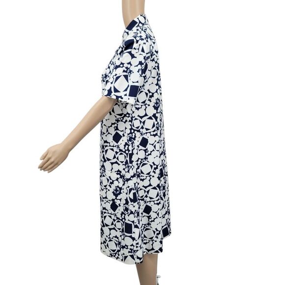 Vintage Homemade Geometric Patterned Shirt Dress Blue White - Picture 2 of 14